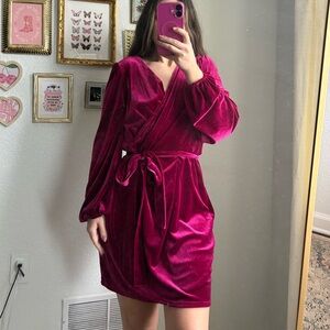 Nine West Fuchsia Velvet Wrap Robe